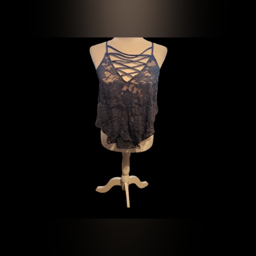 Express navy blue floral lace camisole top
